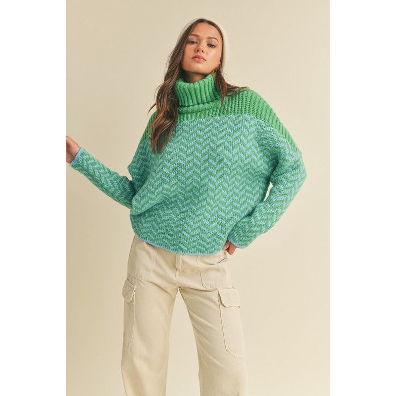 Turtleneck Chevron Knit Sweater