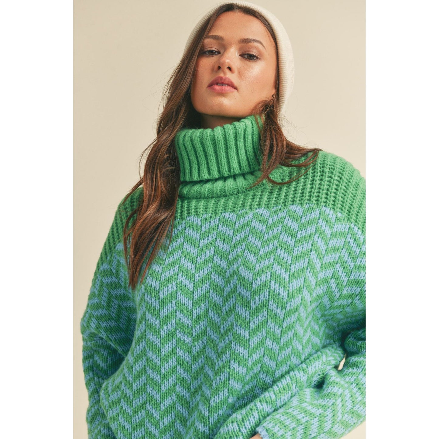 Turtleneck Chevron Knit Sweater