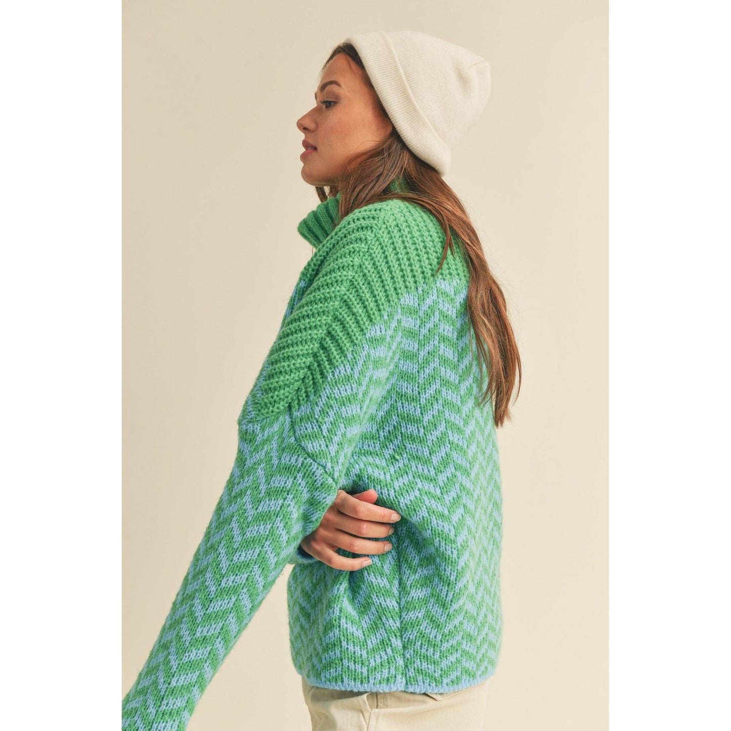 Turtleneck Chevron Knit Sweater
