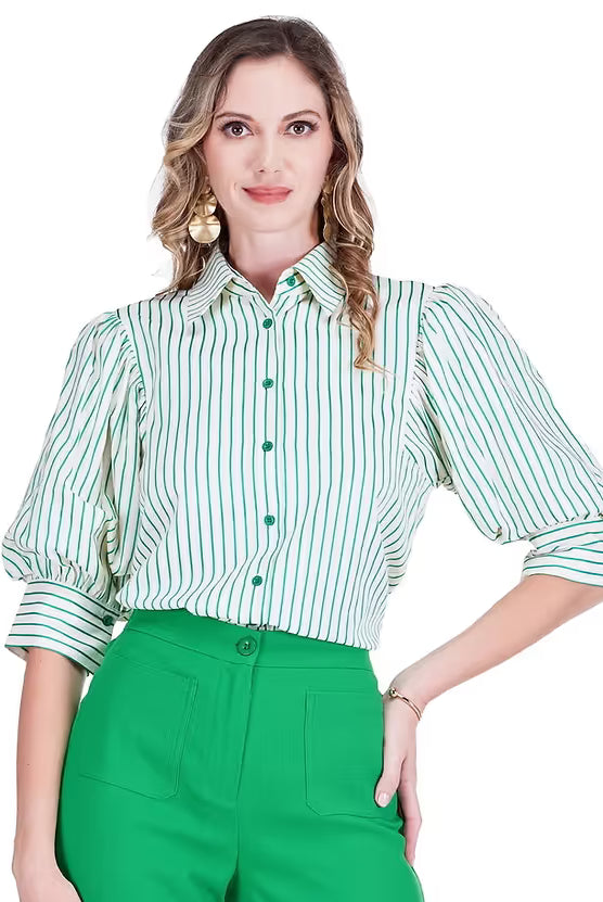 jadepuffsleeveshortsleevetopgreeenwhite76B8023