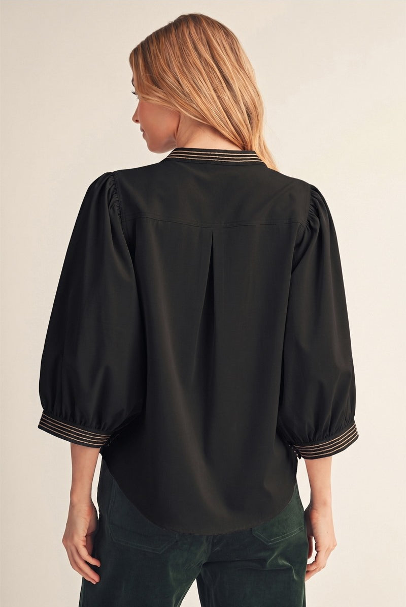 Nell Top by Jodifl in black, back view with three-quarter sleeves G16104