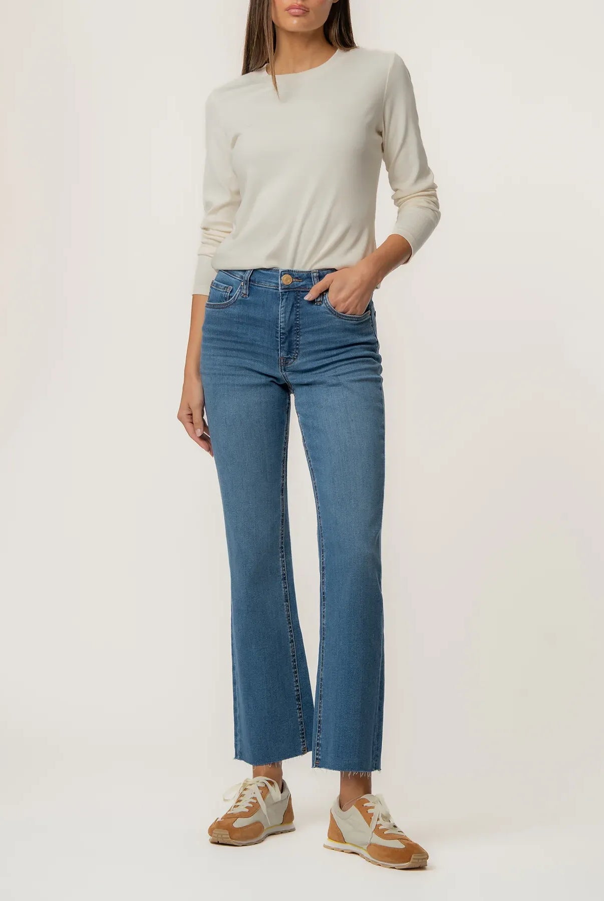 Kelsey high-rise Fab Ab jeans in Sentiment by Kut from the Kloth, showcasing the fitted denim design and high waist style.