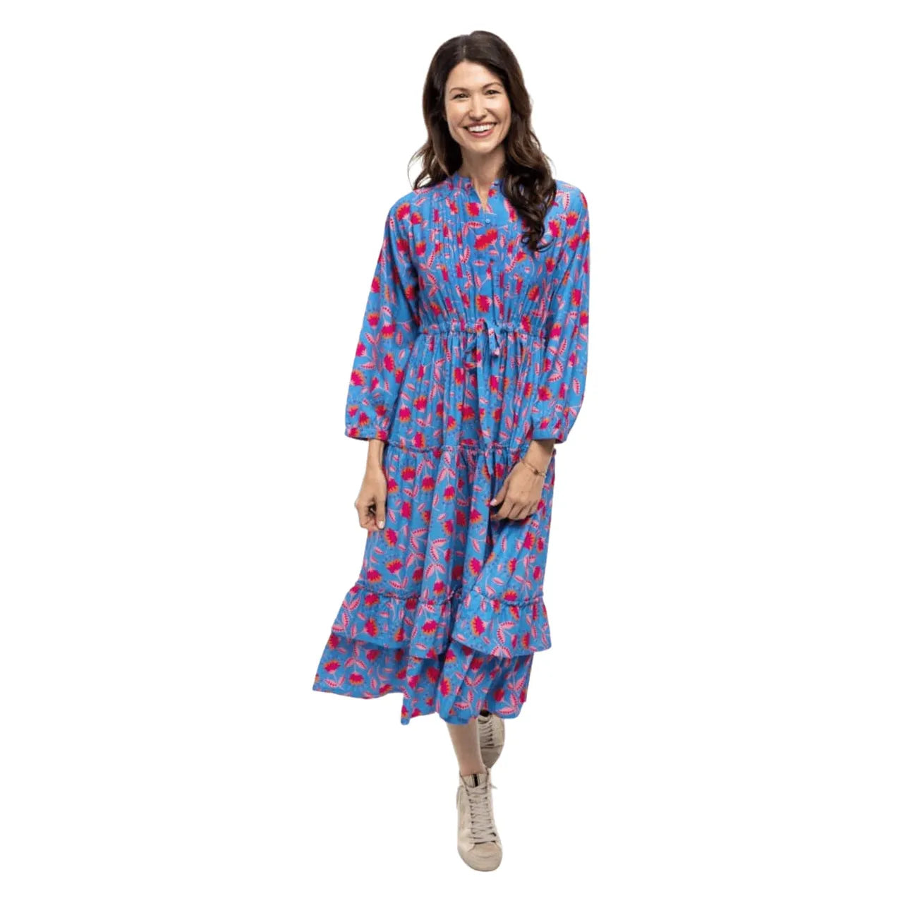 Blue Floral Lotus Midi Dress