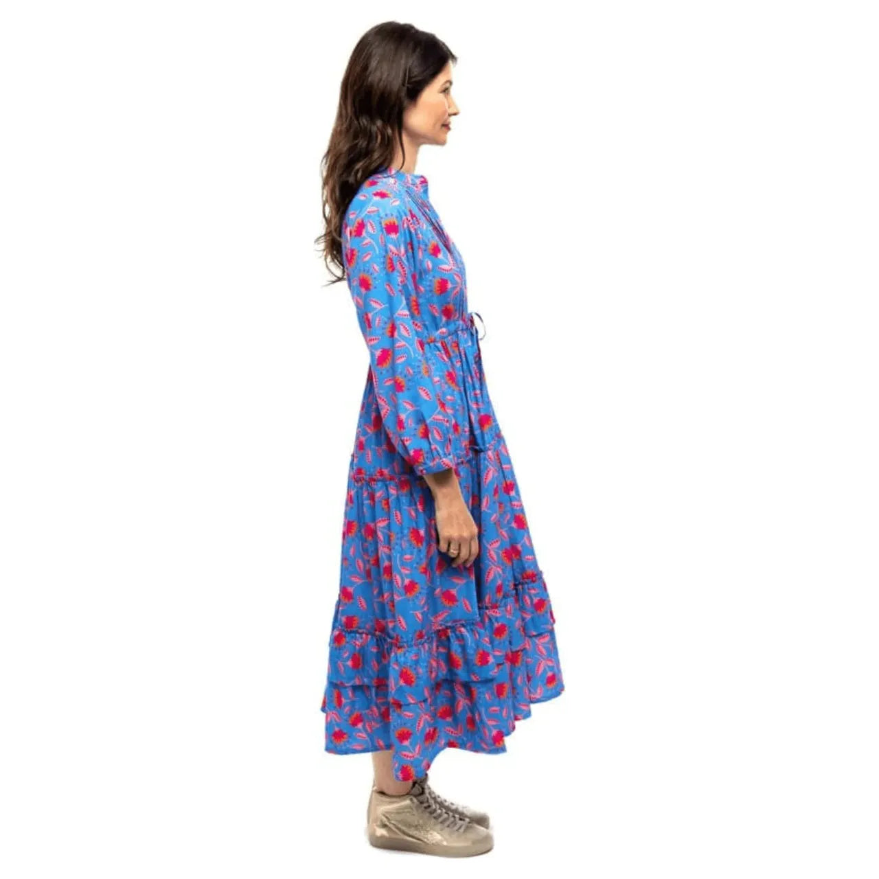 Blue Floral Lotus Midi Dress