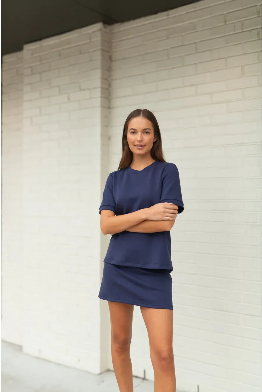 Navy Piper Skort from P Cill's bottoms collection, featuring a comfortable butter modal fabric and stylish design.