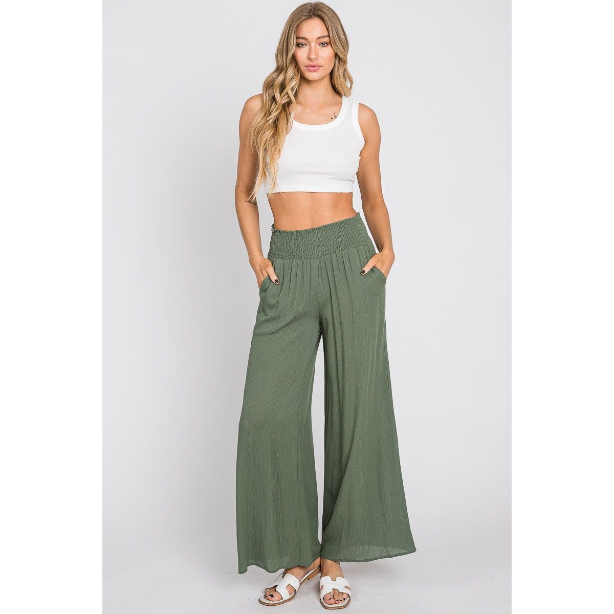 Mandy Smocked Waist Wide Leg Pant