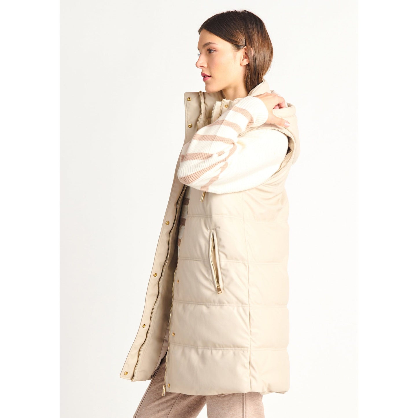 Sandstone Faux Leather Puff Vest