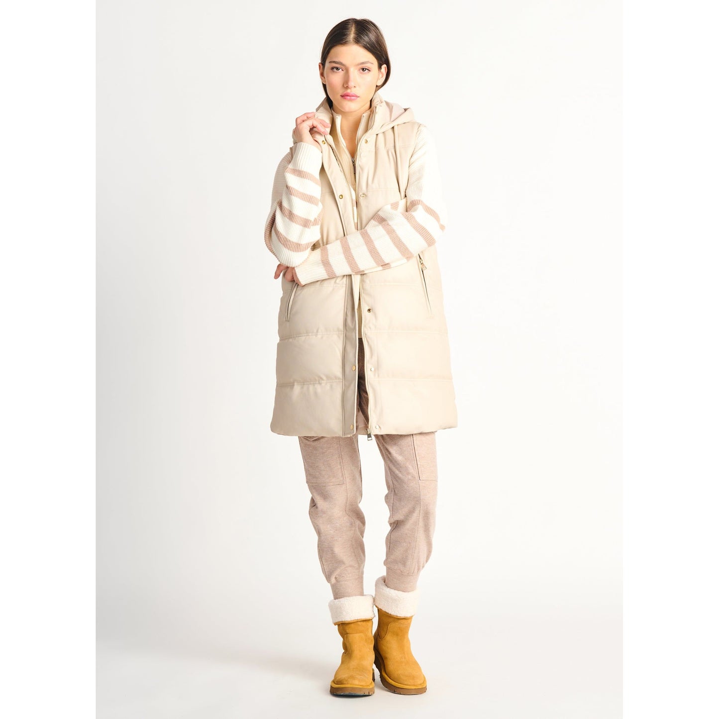 Sandstone Faux Leather Puff Vest
