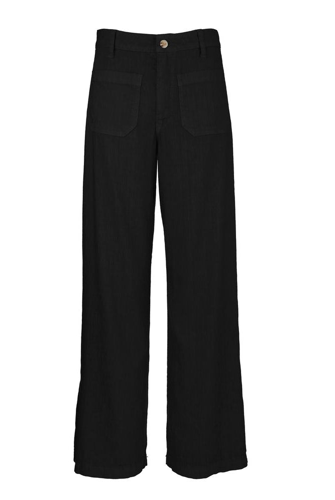 Black Meg Linen bottoms by Kut from the Kloth, featuring a stylish, relaxed fit and lightweight linen fabric.