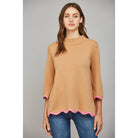 Fate, FW10429, sweater, scallop, mock turtle, camel, pink