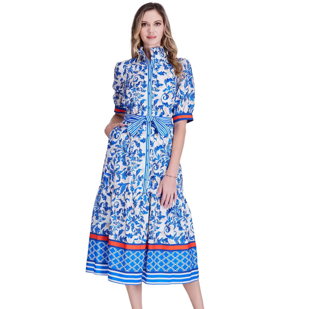 Tiled Ivy button front short sleeve maxi