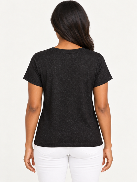 Amaya Top by Another Love in black, back view showing short sleeves and straight hem