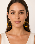 ali & bird jewelry tortoise resin hoop drop earrings with textured gold-tone connector and fish hook, product view Style#e092gtor
