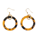 Tortoise Shell Earring by Ali Bird, product view, large open circle tortoise resin hoop with gold twisted connector and fish hook