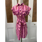 Pink and white striped Alivia Whitney Dress featuring a shirt-style design, perfect for casual or semi-formal wear.