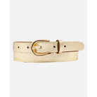 Gold belt with a buckle on a white background