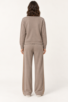 Zahara Pant by Another Love in taupe, back view showing relaxed straight legs and full-length silhouette