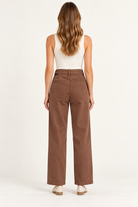 Bristol Pant Brown by Another Love, back view showing back pockets, belt loops, and wide legs