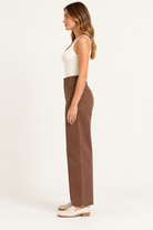 Bristol Pant Brown by Another Love, side view showing high waist and wide-leg silhouette