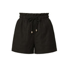 Black embroidered Audra shorts by Another Love, featuring a drawstring waist and casual style.