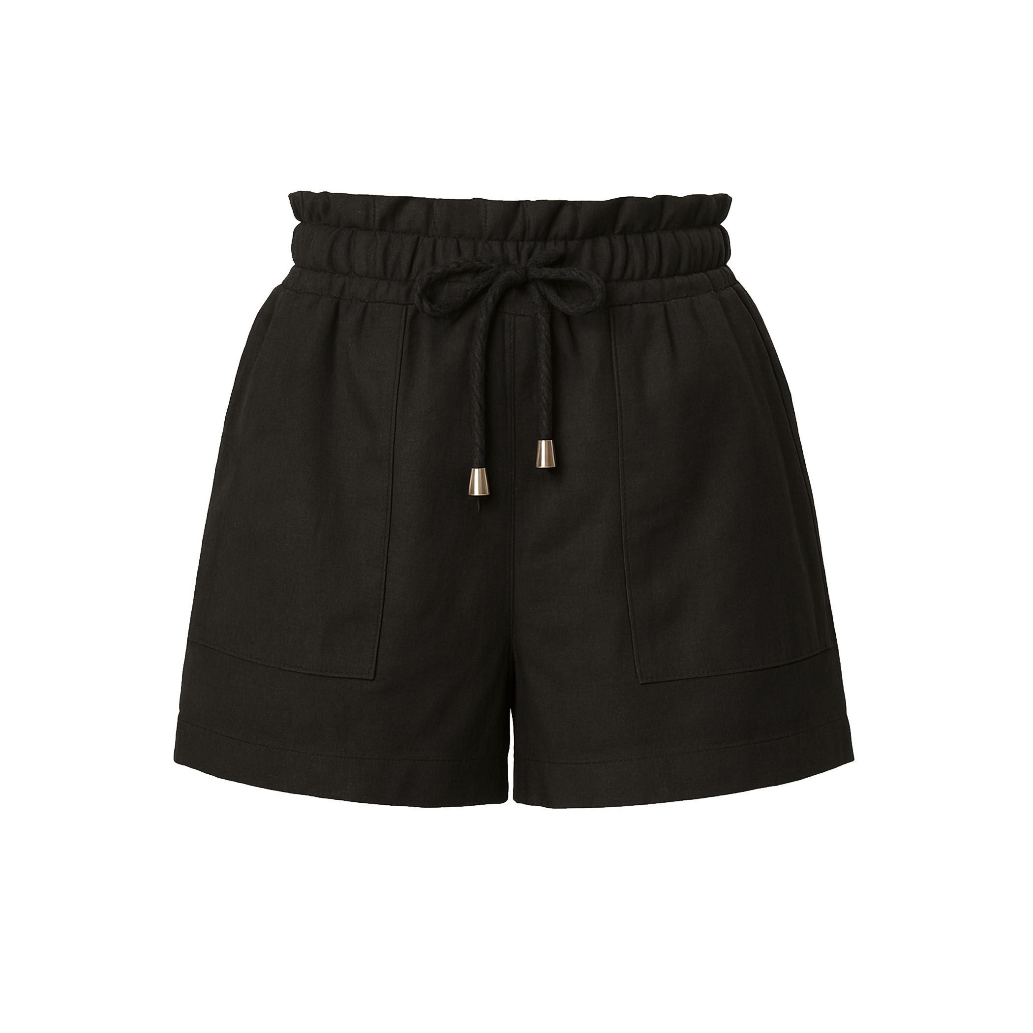 Black embroidered Audra shorts by Another Love, featuring a drawstring waist and casual style.
