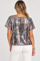 Brena Top by Another Love in sterling silver sequins, back view