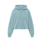 Milky blue Kaia jacket by Another Love featuring a bubble hem and zip-front design.