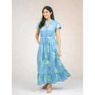 Beau&Ro Flutter sleeve midi dress Jaipur floral sky