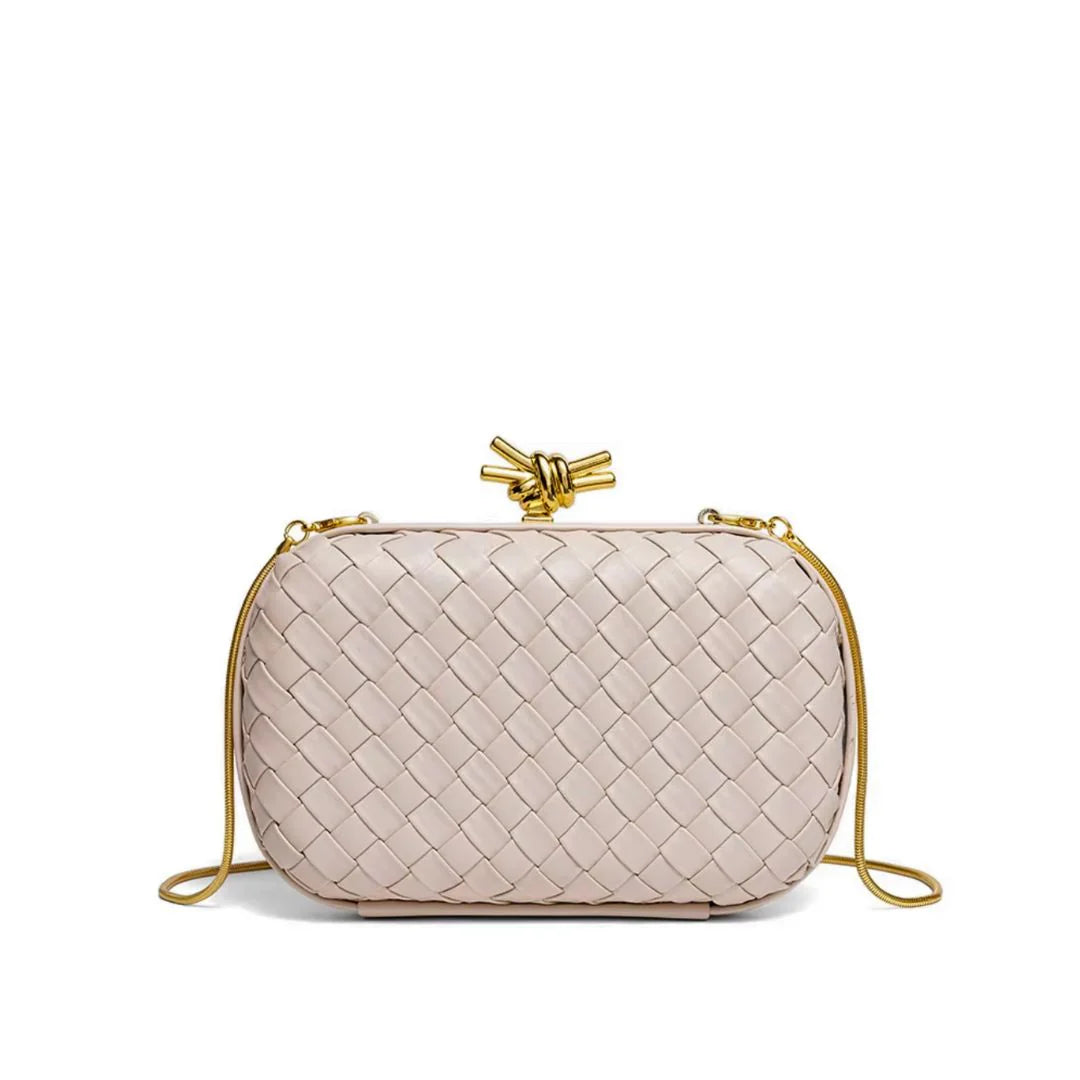 Bonsoir Woven Clutch Ivory Accessory Concierge crossbody gold plated