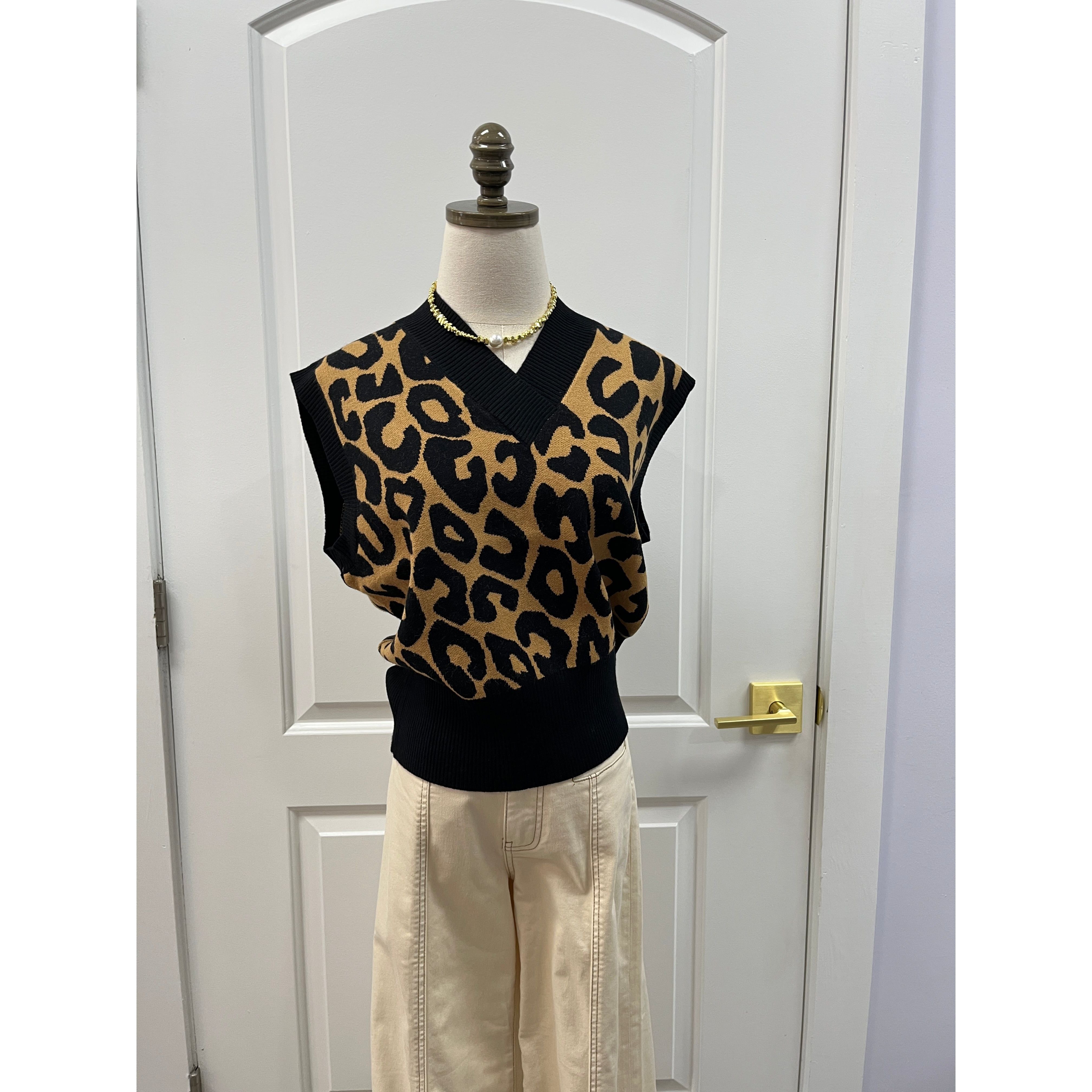 Bozoma Vest in Camel and Black style#M6352 Kerisma leopard 