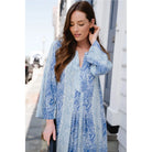 Blue Kali Maxi Nantucket dress by Briton Court featuring a flowing silhouette and floral pattern.