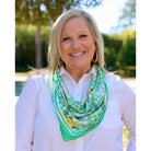 Green Naples Citrus Print Scarf by Caroline Hill, showcasing a vibrant citrus pattern on lightweight fabric.