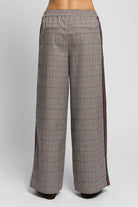 Birch Suiting Track Pant by Central Park West brown plaid track pant with stripe