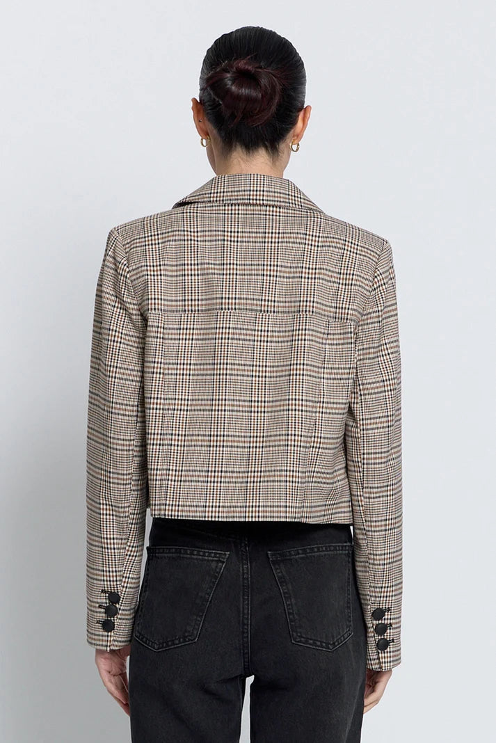 Sienna Cropped Plaid Jacket by Central Park West Brown Plaid