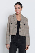 Sienna Cropped Plaid Jacket by Central Park West Brown Plaid