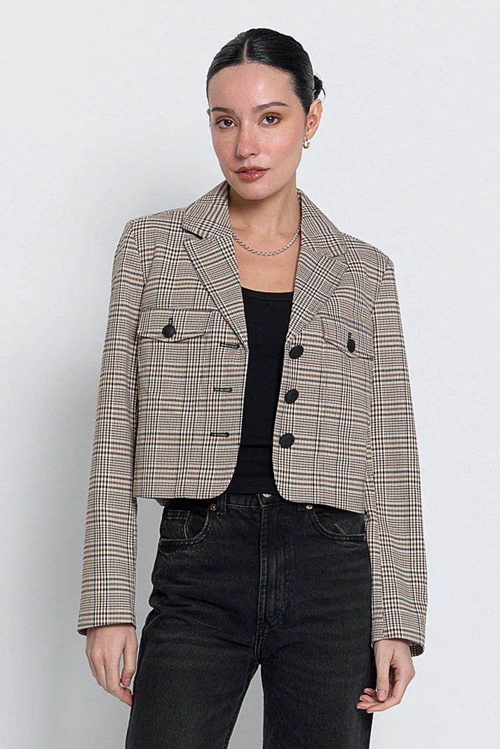 Sienna Cropped Plaid Jacket by Central Park West Brown Plaid