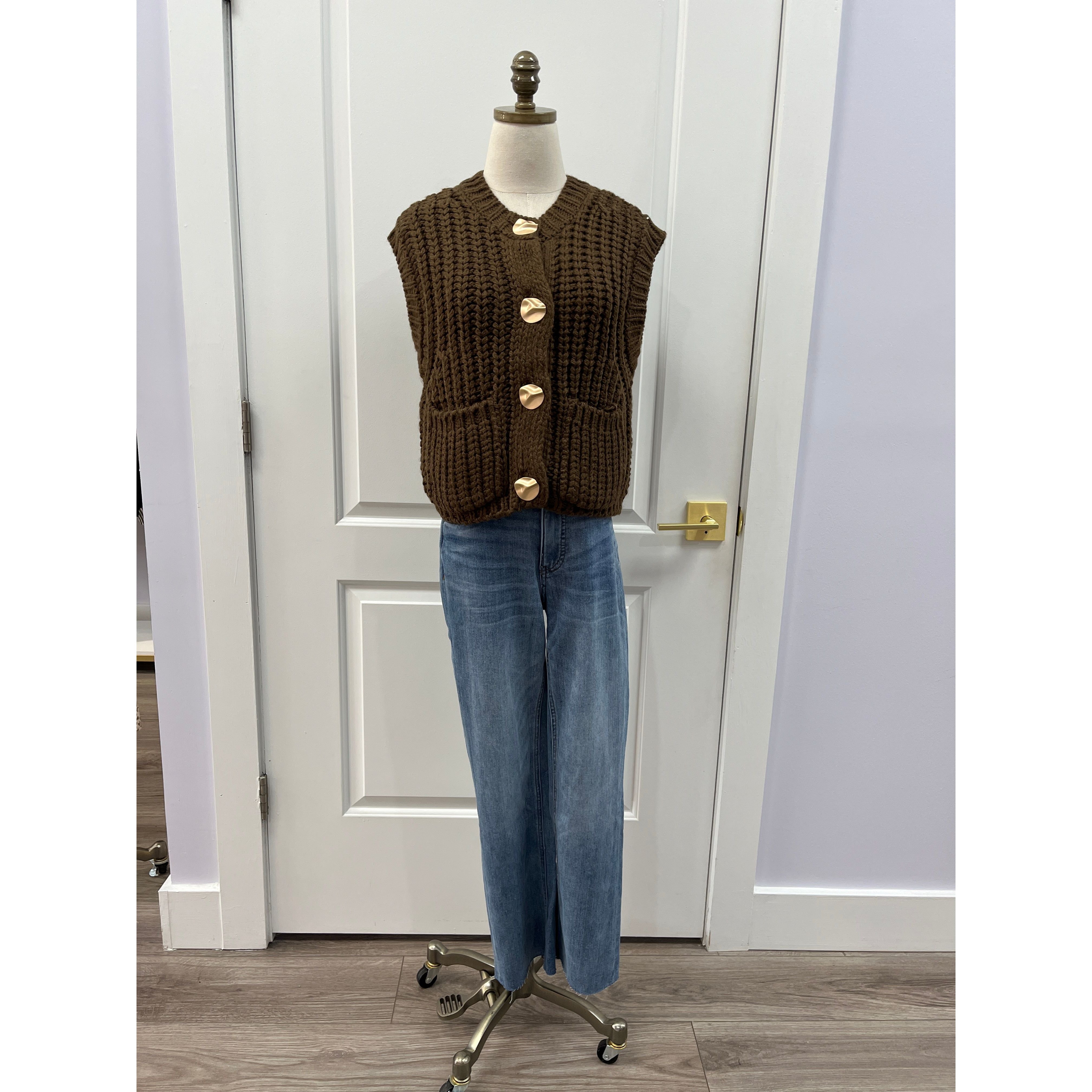 Chloe Sweater Vest Chocolate Brown Sincerely Ours  style # 25-2155 gold buttons