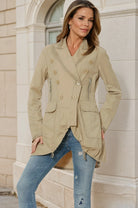 Amber Rainjacket Khaki by Ciao Milano — water-resistant, double-breasted, drawstring hem, flap pockets | Marj & Lizzie