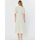 Current Air Petra Dress in ivory and blue with a button-down front, flowing design, suitable for casual or semi-formal wear.
