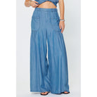 chambray palazzo pleated wide leg pant