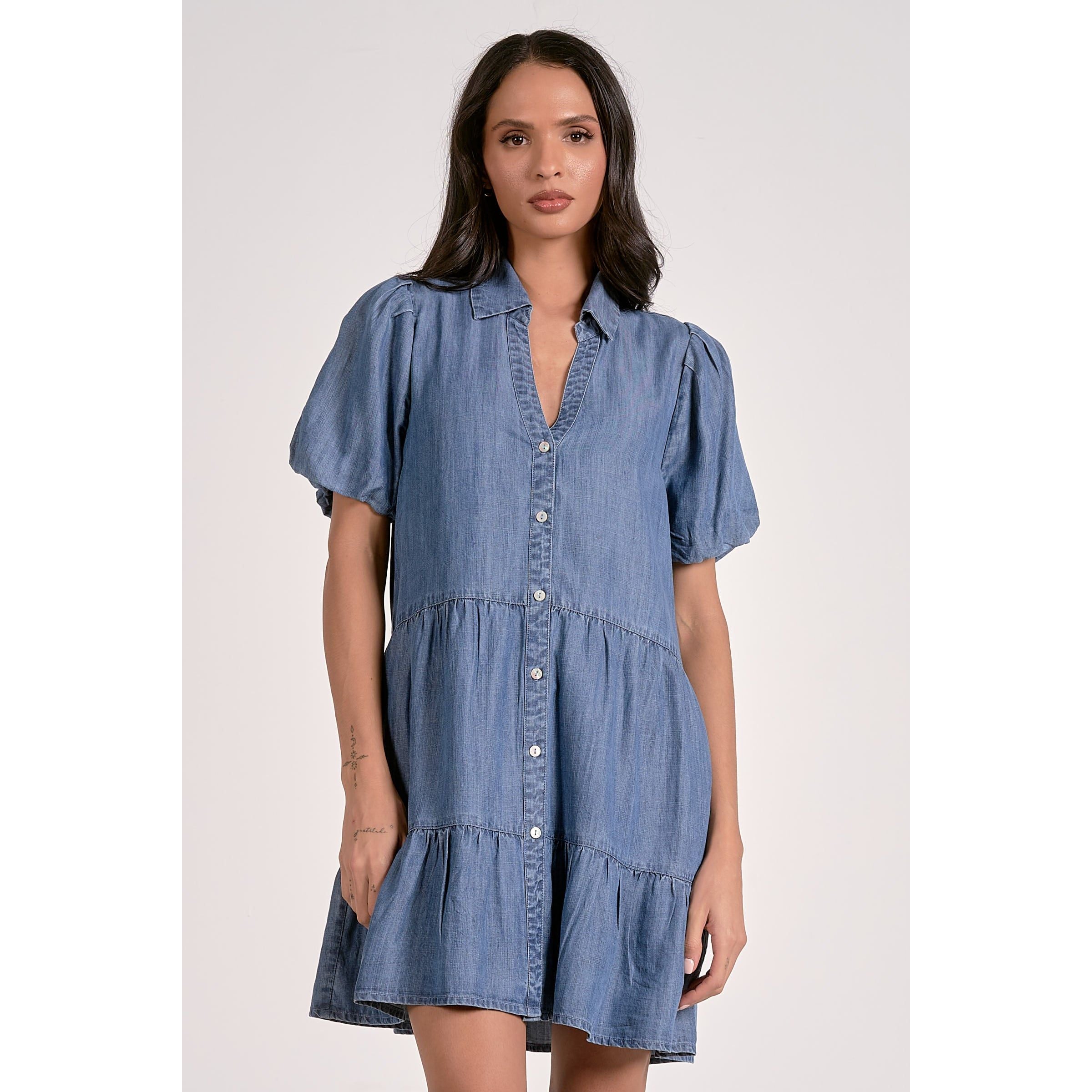 chambraydressbuttonshortdress