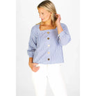 EliseTopNavy_WhiteStripe Duffield Lane Gold Buttons