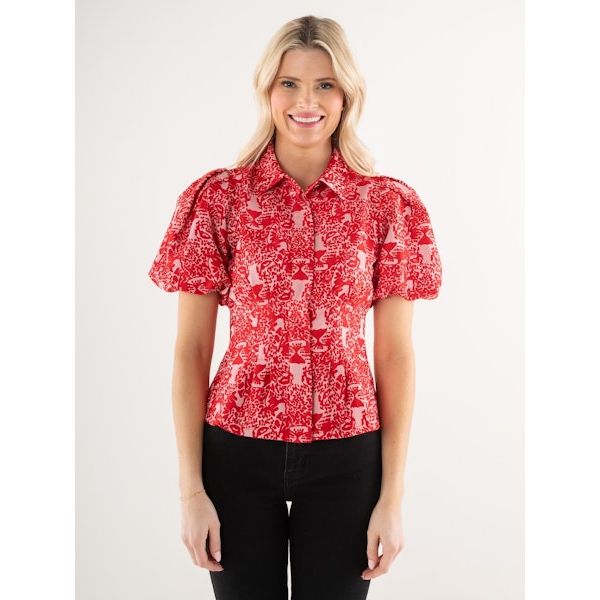 Emily McCarthy Britt Top Cheeky Cheetah Holiday Style#530 Red