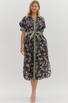 navy,brown, floral, waist tie belt