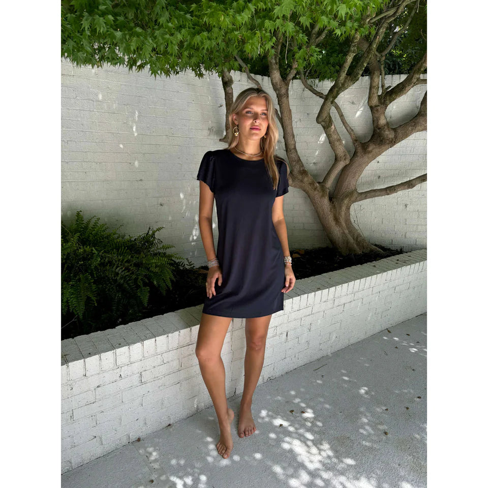 Erin Gray Navy Flutter sleeve dress