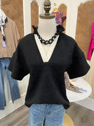 Gabby Top THML style# WCT3364 black cream embossed geometric print