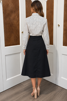 Betty Top by Garland in ivory black pinpoint print, back view — Marj & Lizzie