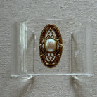 Goldtone Filigree & Pearl Narrow Oval Wide Acrylic Cuff (SM)
