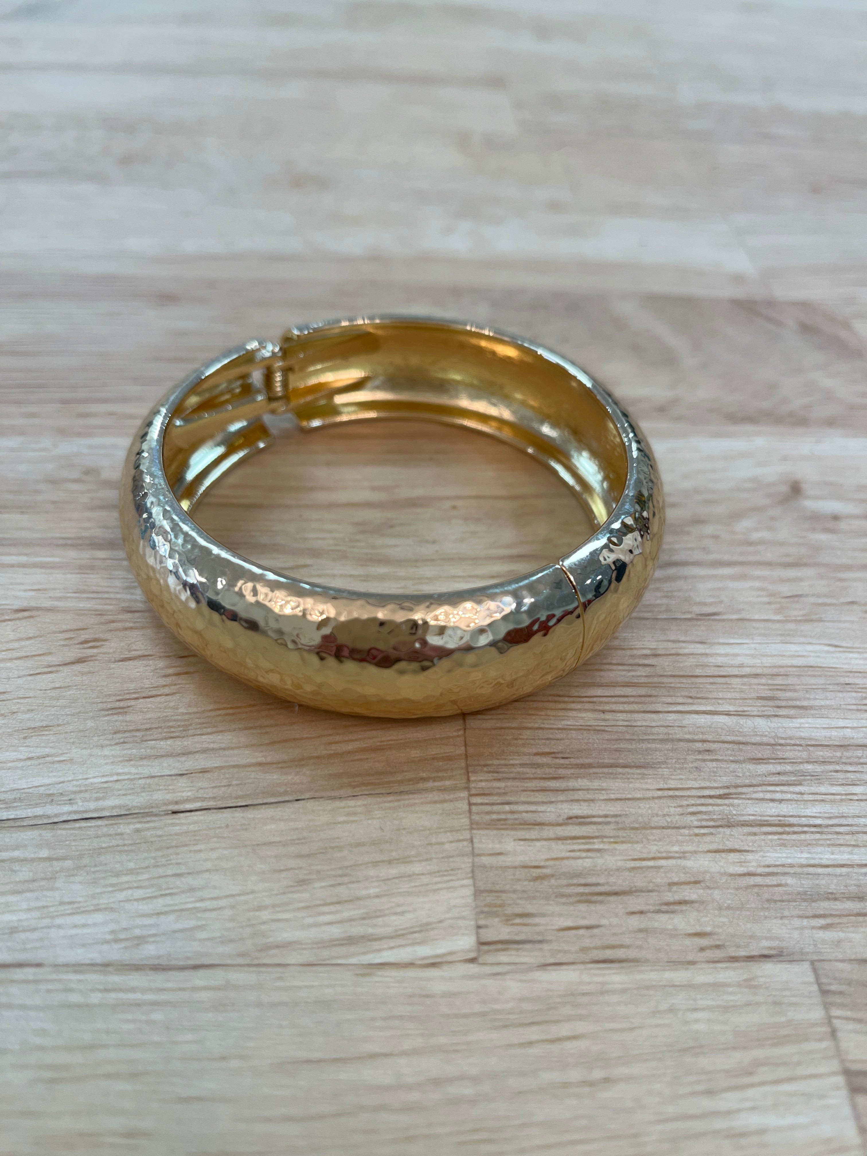 Hammered Gold Bangle Accessory Concierge Hinged close gold plated