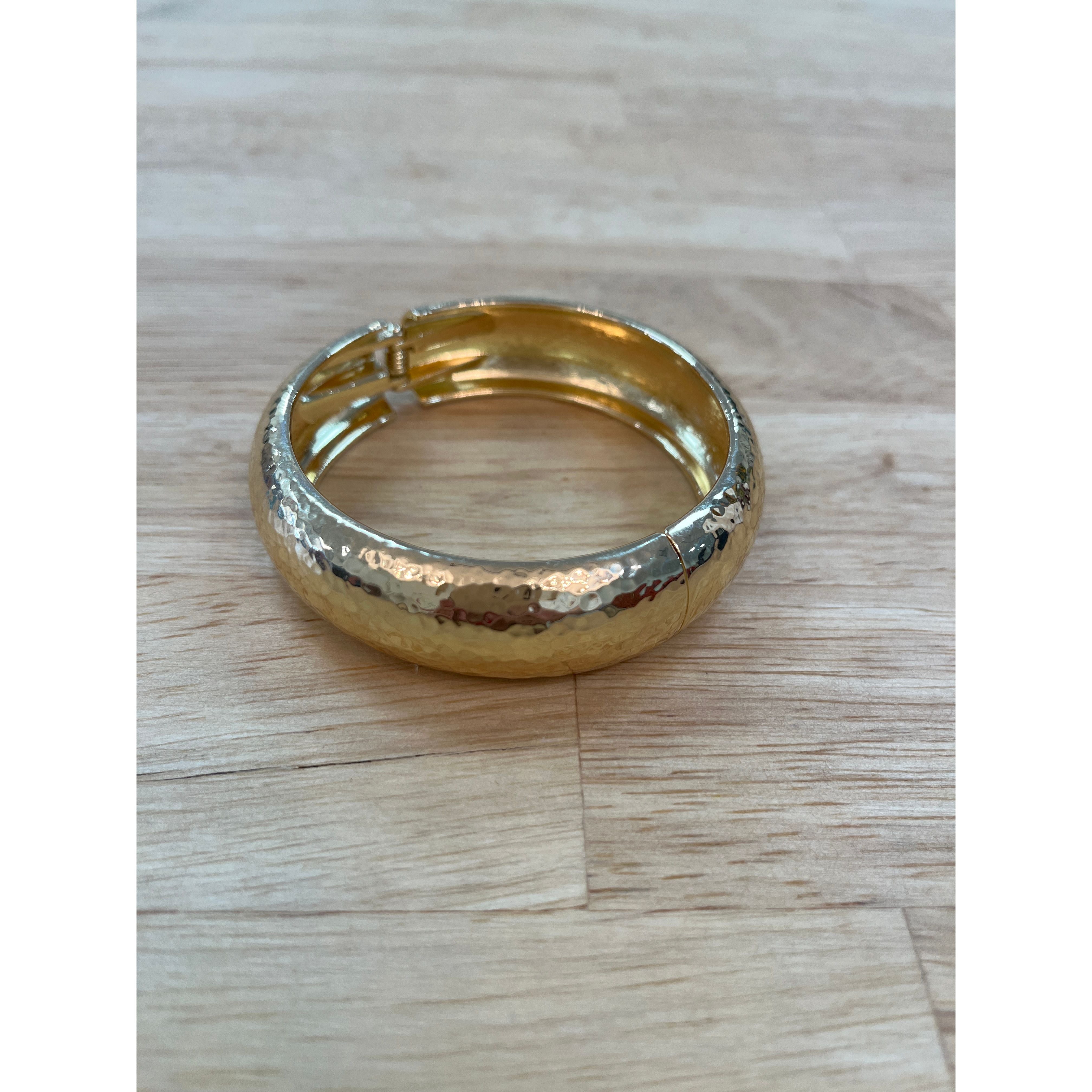 Hammered Gold Bangle Accessory Concierge Hinged close gold plated